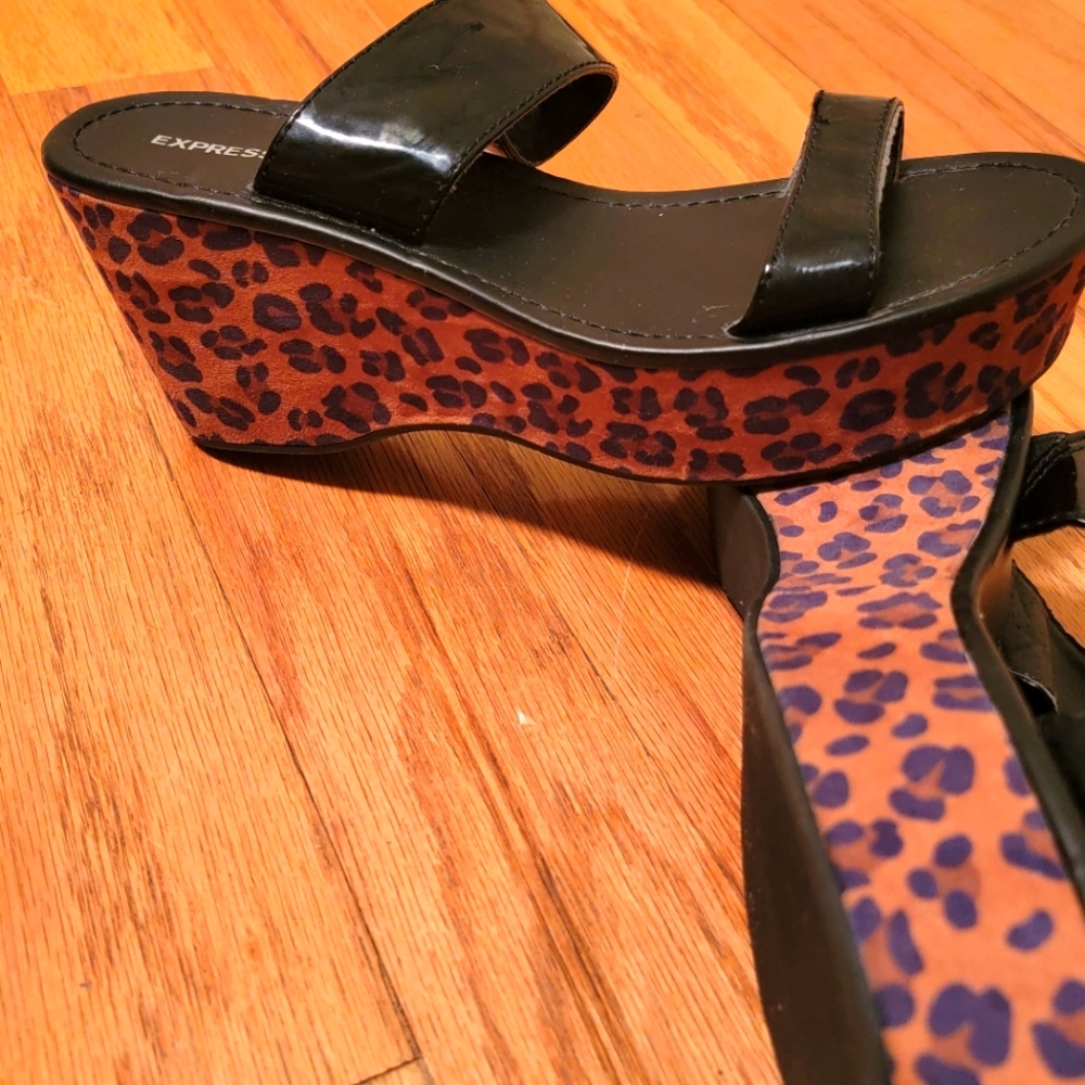 Express Patent Strap With Leopard Print Wedge San… - image 1